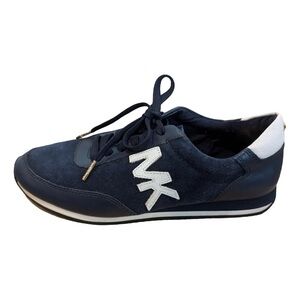 Michael Kors Navy and White MK Logo Suede Sneakers
